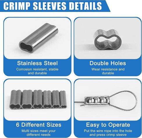 Wire Rope Fishing Crimp Sleeves Kit,Single and Double Barrel Brass Copper Crimping Sleeves Tubes Fishing Line Tube Connector Assortment Kit Box for Leader Rigging (Single Crimp Sleeves - 500pcs) in Saudi Arabia