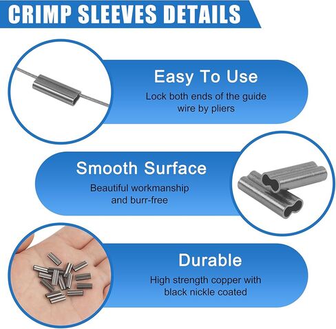 Wire Rope Fishing Crimp Sleeves Kit,Single and Double Barrel Brass Copper Crimping Sleeves Tubes Fishing Line Tube Connector Assortment Kit Box for Leader Rigging (Single Crimp Sleeves - 500pcs) in Saudi Arabia
