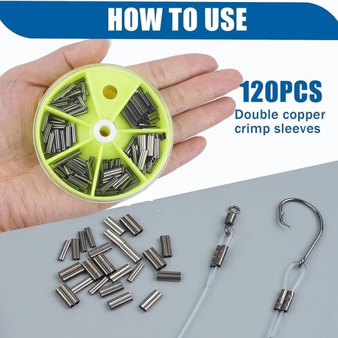 Wire Rope Fishing Crimp Sleeves Kit,Single and Double Barrel Brass Copper Crimping Sleeves Tubes Fishing Line Tube Connector Assortment Kit Box for Leader Rigging (Single Crimp Sleeves - 500pcs) in Saudi Arabia