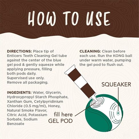 TropiClean Enticers Kong Dental Ball Kit for Large Dogs | Teeth Cleaning Gel | Smoked Beef Brisket Flavor | 1 oz. in Kuwait