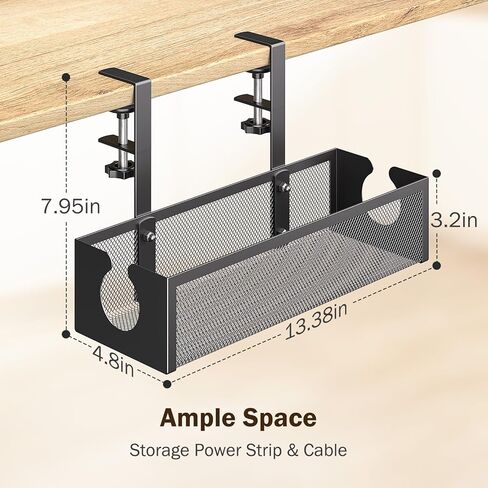 DELAMU Under Desk Cable Management Tray, No Drill Metal Mesh Cable Management Under Desk with F-Clamp Mount & 2 Open Holes, Cord Organizer for Home Office, 1 Pack, White in Kuwait