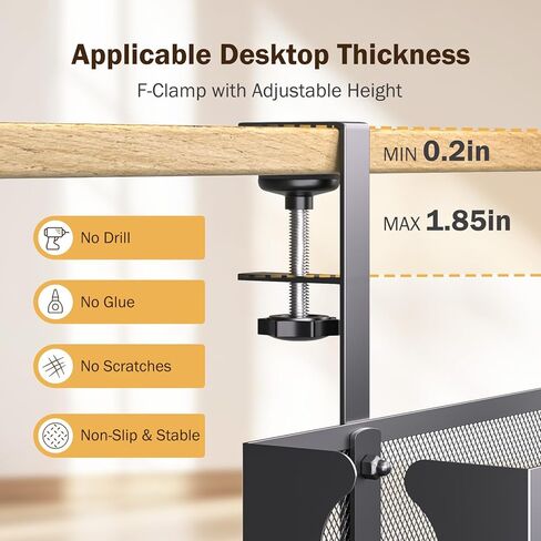 DELAMU Under Desk Cable Management Tray, No Drill Metal Mesh Cable Management Under Desk with F-Clamp Mount & 2 Open Holes, Cord Organizer for Home Office, 1 Pack, White in Kuwait