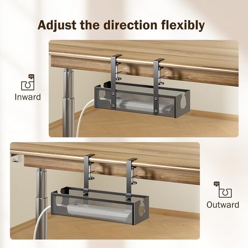 DELAMU Under Desk Cable Management Tray, No Drill Metal Mesh Cable Management Under Desk with F-Clamp Mount & 2 Open Holes, Cord Organizer for Home Office, 1 Pack, White in Kuwait