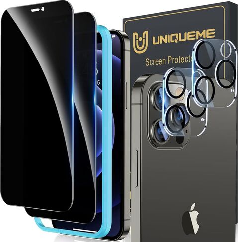 Uniqueme متوافق مع واقي شاشة الخصوصية iPhone 13 Pro Max ، واقي عدسة الزجاج والكاميرا المقسى ، ومكافحة التجسس [إطار التثبيت السهل] خالية من الفقاعة ودية 2+2 حزمة in Saudi Arabia