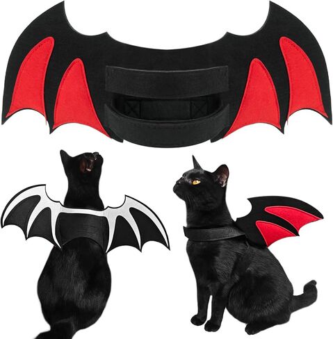 Halloween Cat Bat Wings Costume Pet Cosplay Vampire Dress Up Apparel Small Dog Christmas Clothes Bat Skeleton Bone Wing with Kitten Puppy Skull Back Tie Decoration & Traction Rope Fixing Holes in Kuwait