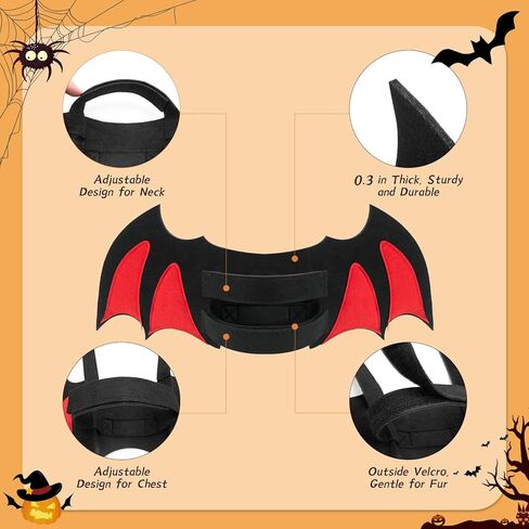 Halloween Cat Bat Wings Costume Pet Cosplay Vampire Dress Up Apparel Small Dog Christmas Clothes Bat Skeleton Bone Wing with Kitten Puppy Skull Back Tie Decoration & Traction Rope Fixing Holes in Kuwait