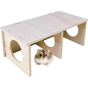 Wooden Guinea Pig 2-Chamber Hideout-Tunnel Multi Chamber Exploring Toy Hamster Exploring Labyrinth Tunnel Toy for Hamsters Guinea Pigs Mice in Kuwait