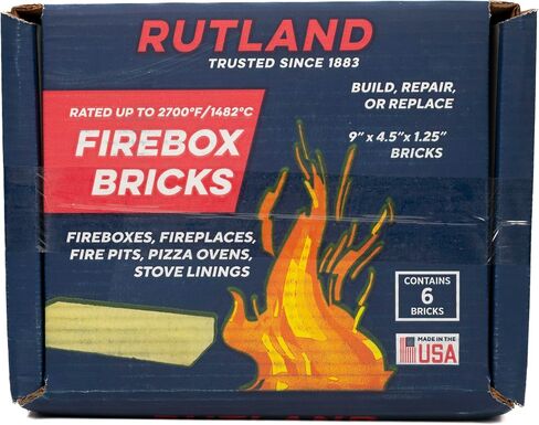 Rutland Soapstone Fire Bricks, Premium Firebricks for Wood-Burning Fireplaces & Woodstoves, Blue-Gray, 2,700+ F, Case of 6 in Kuwait