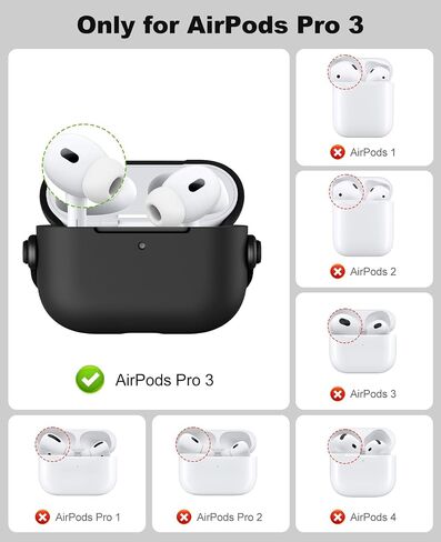Timovo Case for AirPods Pro 3 (2025) مع قفل آمن وقذيفة صلبة ومقاومة للصدمات وتصميم سماعات رأس الموسيقى للجيش Apple Airpod Pro 3rd مع مجموعة Cleaning Kit & Keychain ، Black in Kuwait