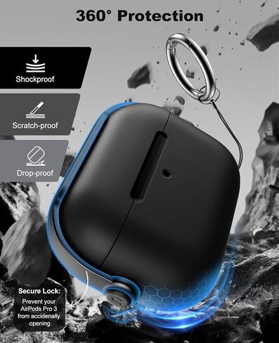 Timovo Case for AirPods Pro 3 (2025) مع قفل آمن وقذيفة صلبة ومقاومة للصدمات وتصميم سماعات رأس الموسيقى للجيش Apple Airpod Pro 3rd مع مجموعة Cleaning Kit & Keychain ، Black in Kuwait