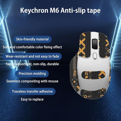 Mouse Grip Tape Full Coverage for Keychron M6, Mouse Anti Slip Grip Tape,Self-Adhesive PreCut Sweat-Resistant Professional Mice Upgrade Kit(Black&Gold) in Saudi Arabia