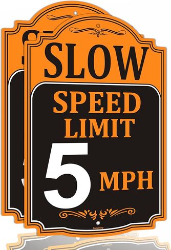 4 Pack Slow Speed Limit 5 MPH Sign, Slow Down Sign, 18 x 12 Inches Traffic Sign, Engineer Grade Metal Reflective Sturdy Rust Aluminum Waterproof Easy to Install in Kuwait