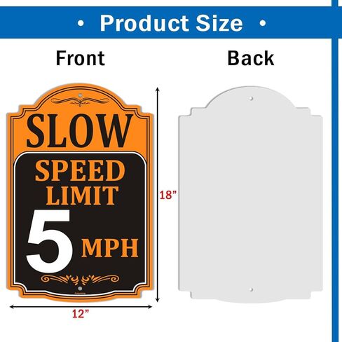 4 Pack Slow Speed Limit 5 MPH Sign, Slow Down Sign, 18 x 12 Inches Traffic Sign, Engineer Grade Metal Reflective Sturdy Rust Aluminum Waterproof Easy to Install in Kuwait