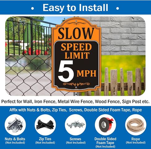 4 Pack Slow Speed Limit 5 MPH Sign, Slow Down Sign, 18 x 12 Inches Traffic Sign, Engineer Grade Metal Reflective Sturdy Rust Aluminum Waterproof Easy to Install in Kuwait