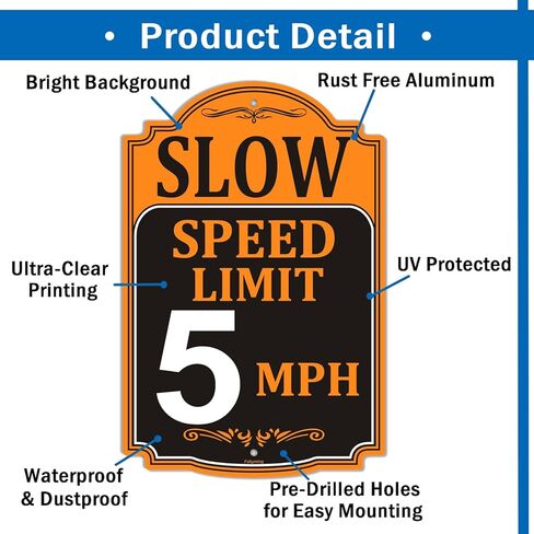 4 Pack Slow Speed Limit 5 MPH Sign, Slow Down Sign, 18 x 12 Inches Traffic Sign, Engineer Grade Metal Reflective Sturdy Rust Aluminum Waterproof Easy to Install in Kuwait