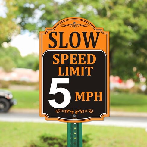 4 Pack Slow Speed Limit 5 MPH Sign, Slow Down Sign, 18 x 12 Inches Traffic Sign, Engineer Grade Metal Reflective Sturdy Rust Aluminum Waterproof Easy to Install in Kuwait