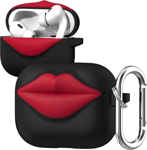 علبة Lomonica Synglish Red Lips لـ AirPods Pro 2 ، تصميم لطيف للغاية ، حالة حماية من السيليكون الناعمة لـ AirPods Pro 2nd/1st Generation وتحول AirPods إلى ملحق بيان (أسود) in Kuwait