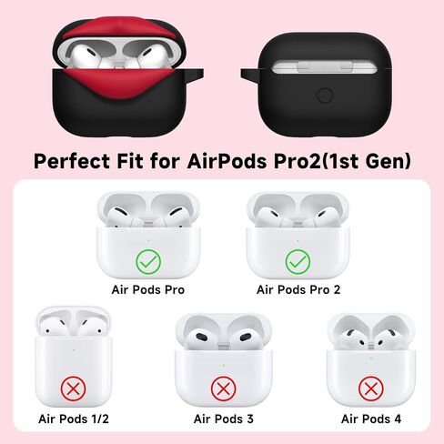 علبة Lomonica Synglish Red Lips لـ AirPods Pro 2 ، تصميم لطيف للغاية ، حالة حماية من السيليكون الناعمة لـ AirPods Pro 2nd/1st Generation وتحول AirPods إلى ملحق بيان (أسود) in Kuwait