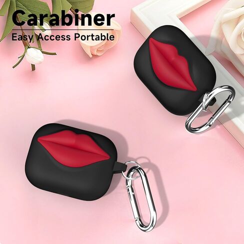 علبة Lomonica Synglish Red Lips لـ AirPods Pro 2 ، تصميم لطيف للغاية ، حالة حماية من السيليكون الناعمة لـ AirPods Pro 2nd/1st Generation وتحول AirPods إلى ملحق بيان (أسود) in Kuwait