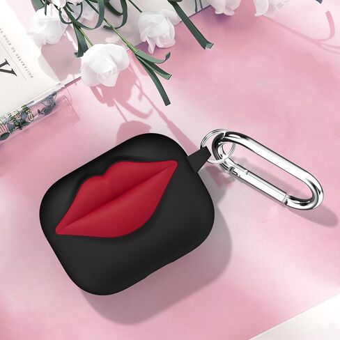 علبة Lomonica Synglish Red Lips لـ AirPods Pro 2 ، تصميم لطيف للغاية ، حالة حماية من السيليكون الناعمة لـ AirPods Pro 2nd/1st Generation وتحول AirPods إلى ملحق بيان (أسود) in Kuwait