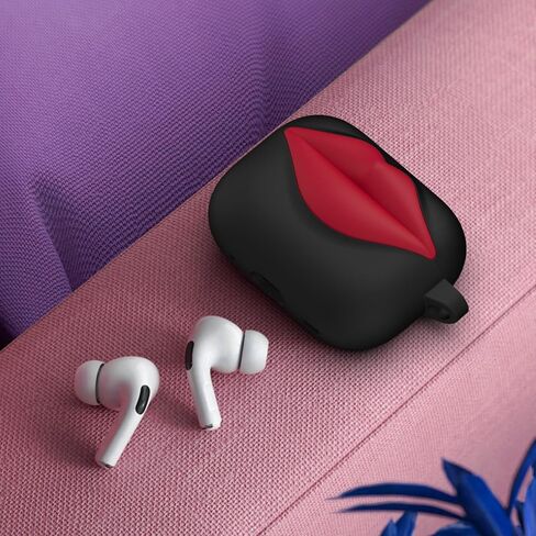 علبة Lomonica Synglish Red Lips لـ AirPods Pro 2 ، تصميم لطيف للغاية ، حالة حماية من السيليكون الناعمة لـ AirPods Pro 2nd/1st Generation وتحول AirPods إلى ملحق بيان (أسود) in Kuwait