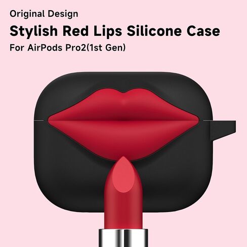 علبة Lomonica Synglish Red Lips لـ AirPods Pro 2 ، تصميم لطيف للغاية ، حالة حماية من السيليكون الناعمة لـ AirPods Pro 2nd/1st Generation وتحول AirPods إلى ملحق بيان (أسود) in Kuwait