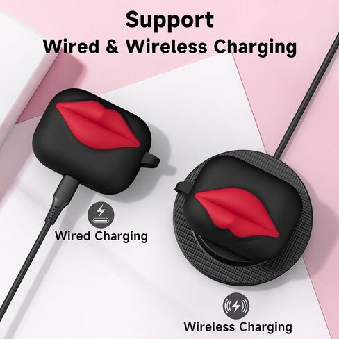 علبة Lomonica Synglish Red Lips لـ AirPods Pro 2 ، تصميم لطيف للغاية ، حالة حماية من السيليكون الناعمة لـ AirPods Pro 2nd/1st Generation وتحول AirPods إلى ملحق بيان (أسود) in Kuwait