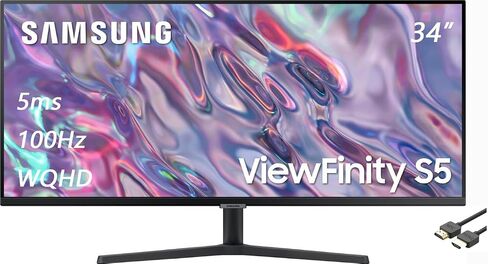 SAMSUNG 34" ViewFinity S50GC Series Ultra-WQHD Monitor, 100Hz, 5ms, Borderless Design, AMD FreeSync, Eye Care, Black, with MTC HDMI Cable in Saudi Arabia