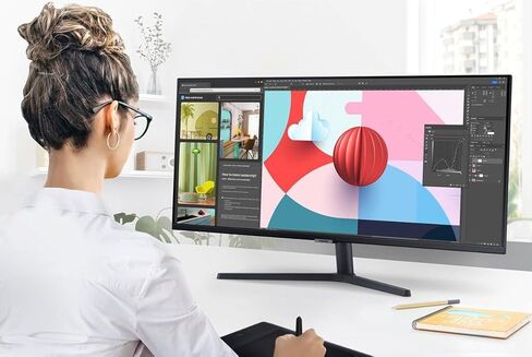 SAMSUNG 34" ViewFinity S50GC Series Ultra-WQHD Monitor, 100Hz, 5ms, Borderless Design, AMD FreeSync, Eye Care, Black, with MTC HDMI Cable in Saudi Arabia
