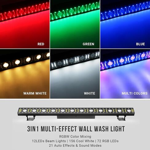 غسل شريط الضوء LaluceNatz 40 100W 12 LED 3 في 1 RGB ضوء المرحلة بار سبائك الألومنيوم شعاع أضواء الصوت المنشط حتى ضوء DMX تسيطر عليها لجميع القديسين عيد الميلاد حفل زفاف الكنيسة DJ المرحلة الإضاءة in Kuwait
