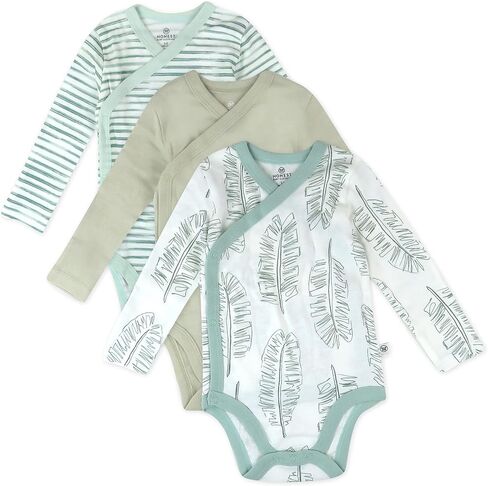 HonestBaby 3-pack Long Sleeve Side-snap Kimono Bodysuits Organic Cotton for Infant Baby Boys, Girls, Unisex, Zanzibar Zebra, Newborn in Saudi Arabia