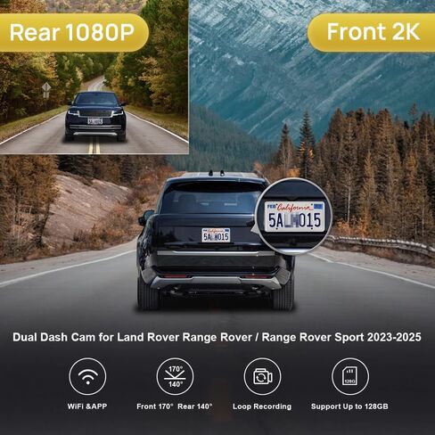 Fitcamx Front 4K+Rear 1080P Dash Cam Adapts for Land Rover Range Rover 2023-2026 & Sport Hybrid (HD2-6386), OEM Look, 2 Way HD Video, WiFi & APP, Loop Recording, G-Sensor, Easy to Use, 128GB Card in Kuwait