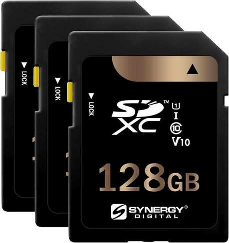 Synergy Digital 128GB Secure Digital SDXC UHS -I بطاقات الذاكرة ، متوافقة مع الكاميرا الرقمية بدون مرآة Sony A7 IV - الفئة 10 ، U1 ، 100 ميجابايت/ثانية ، 300 سلسلة - حزمة 3 in Saudi Arabia