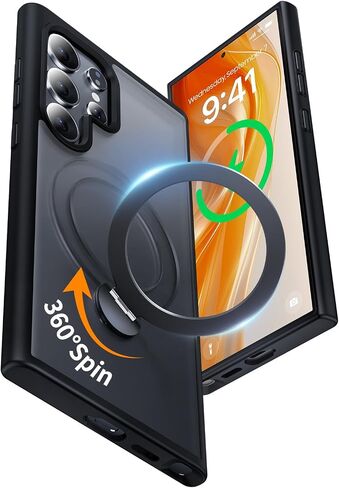 بالنسبة إلى Samsung Galaxy S24 Ultra Case ، متوافق مع Magsafe [الشحن اللاسلكي] ، مع حامل حلقة مغناطيسي 360 درجة قابلة للتدوير ، و Kickstand Black ، Black. in Kuwait