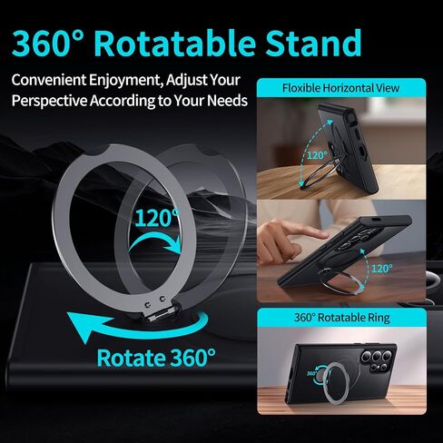 بالنسبة إلى Samsung Galaxy S24 Ultra Case ، متوافق مع Magsafe [الشحن اللاسلكي] ، مع حامل حلقة مغناطيسي 360 درجة قابلة للتدوير ، و Kickstand Black ، Black. in Kuwait