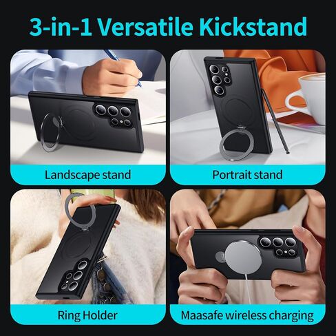 بالنسبة إلى Samsung Galaxy S24 Ultra Case ، متوافق مع Magsafe [الشحن اللاسلكي] ، مع حامل حلقة مغناطيسي 360 درجة قابلة للتدوير ، و Kickstand Black ، Black. in Kuwait