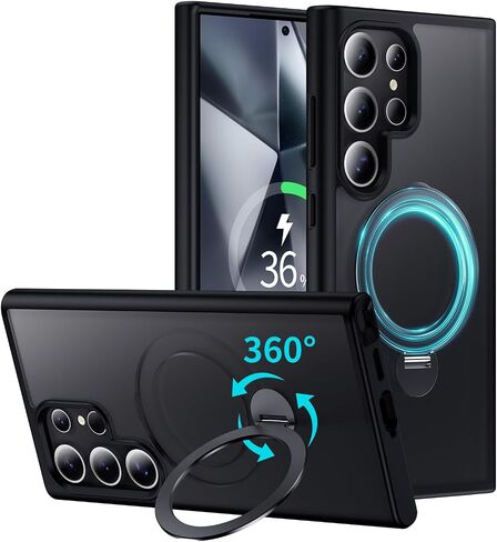 بالنسبة إلى Samsung Galaxy S24 Ultra Case ، متوافق مع Magsafe [الشحن اللاسلكي] ، مع حامل حلقة مغناطيسي 360 درجة قابلة للتدوير ، و Kickstand Black ، Black. in Kuwait