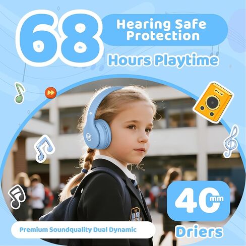 Mokata Headphones Kids Bluetooth 5.4 Wireless Play Time 68H Safe Volume Limit 85/94dB Over-Ear Foldable Headset,Fast Charging,with Aux Cord Built-in Mic for Toddler Child Pad Study Tablet Blue in Kuwait