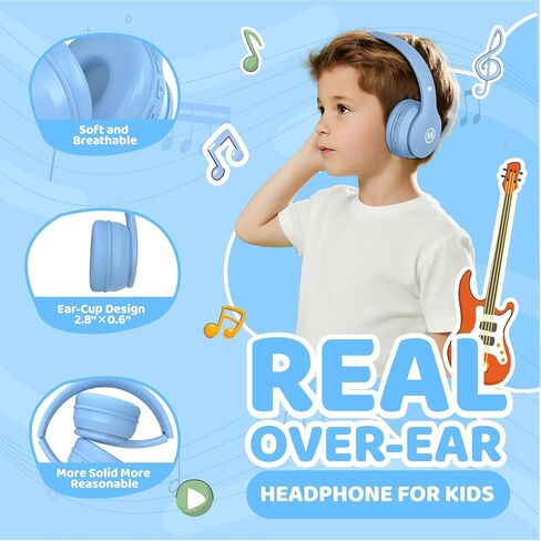 Mokata Headphones Kids Bluetooth 5.4 Wireless Play Time 68H Safe Volume Limit 85/94dB Over-Ear Foldable Headset,Fast Charging,with Aux Cord Built-in Mic for Toddler Child Pad Study Tablet Blue in Kuwait