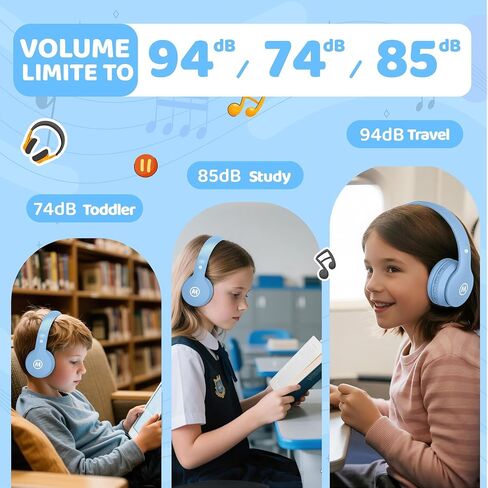 Mokata Headphones Kids Bluetooth 5.4 Wireless Play Time 68H Safe Volume Limit 85/94dB Over-Ear Foldable Headset,Fast Charging,with Aux Cord Built-in Mic for Toddler Child Pad Study Tablet Blue in Kuwait