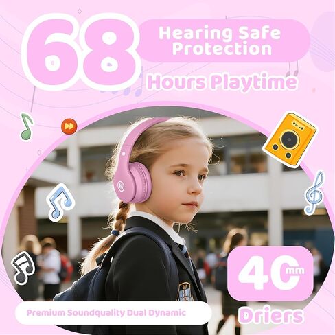 Headphones Bluetooth Wireless/Wired Kids Volume Limited 85 /110dB Over Ear Foldable Protection Headset with AUX 3.5mm Mic for Boys Girls Child School Pad Tablet Coral in Kuwait