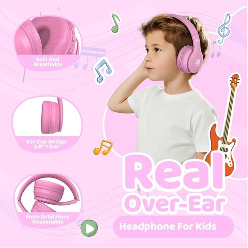 Headphones Bluetooth Wireless/Wired Kids Volume Limited 85 /110dB Over Ear Foldable Protection Headset with AUX 3.5mm Mic for Boys Girls Child School Pad Tablet Coral in Kuwait