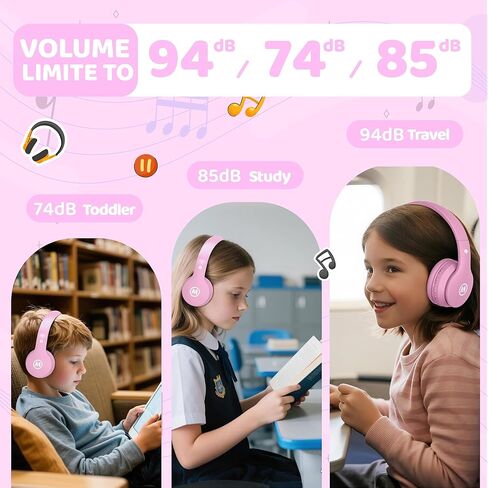 Headphones Bluetooth Wireless/Wired Kids Volume Limited 85 /110dB Over Ear Foldable Protection Headset with AUX 3.5mm Mic for Boys Girls Child School Pad Tablet Coral in Kuwait