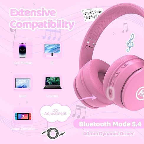 Headphones Bluetooth Wireless/Wired Kids Volume Limited 85 /110dB Over Ear Foldable Protection Headset with AUX 3.5mm Mic for Boys Girls Child School Pad Tablet Coral in Kuwait