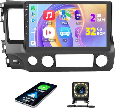 Car Stereo Radio for Honda Civic 2006-2011 Android 13 10 Inch Screen Car in-Dash GPS Navigation RAM 2GB ROM 32GB Wireless Carplay WiFi Free Camera in Saudi Arabia