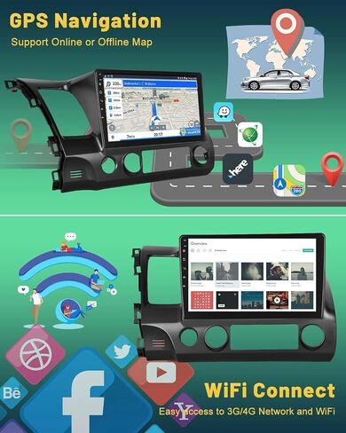 Car Stereo Radio for Honda Civic 2006-2011 Android 13 10 Inch Screen Car in-Dash GPS Navigation RAM 2GB ROM 32GB Wireless Carplay WiFi Free Camera in Saudi Arabia