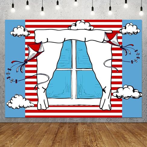 Cartoon Blue Window Backdrops for Photography Kids Birthday Party Background 5x3ft Blue Red Kite Striped Kids Party Backdrop Boys Girls 1st Birthday Decorations Cake Table Banner Photo Booth Props in Kuwait
