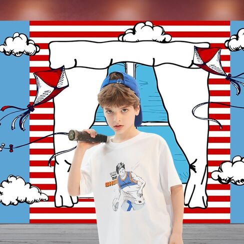 Cartoon Blue Window Backdrops for Photography Kids Birthday Party Background 5x3ft Blue Red Kite Striped Kids Party Backdrop Boys Girls 1st Birthday Decorations Cake Table Banner Photo Booth Props in Kuwait