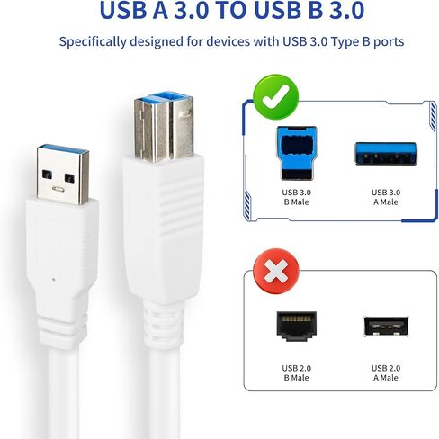 كابل USB 3.0 ، （4 عبوات/3.3 قدم） USB-A إلى كابل USB-B 3.0 ، 5 جيجابت في الثانية عالي السرعة ، أبيض (أبيض) in Kuwait