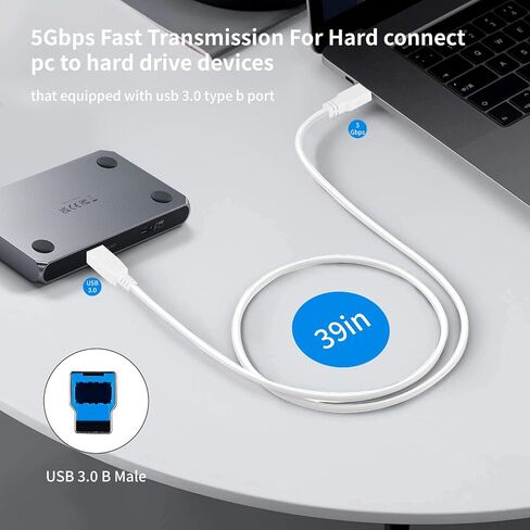 كابل USB 3.0 ، （4 عبوات/3.3 قدم） USB-A إلى كابل USB-B 3.0 ، 5 جيجابت في الثانية عالي السرعة ، أبيض (أبيض) in Kuwait